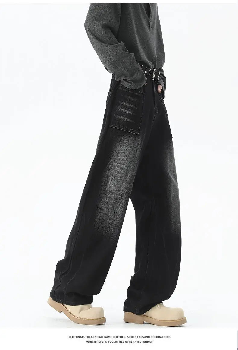 Men's Baggy Soft Casual Pants Gray Autumn Fashion Versatile Comfortable Stretch Straight  Leg Jeans Male High Street Retro Jeans