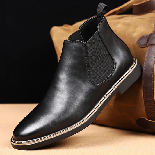 39~47 Men Chelsea Boots Brand Retro Comfortable PU Leather Ankle Boots Men 2025 Fashion Black Brown Mens Boots