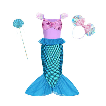 Summer Mermaid Dress Girls Kids Cosplay Dresses Princess Costume Perform Clothes Birthday Party Halloween Clothing