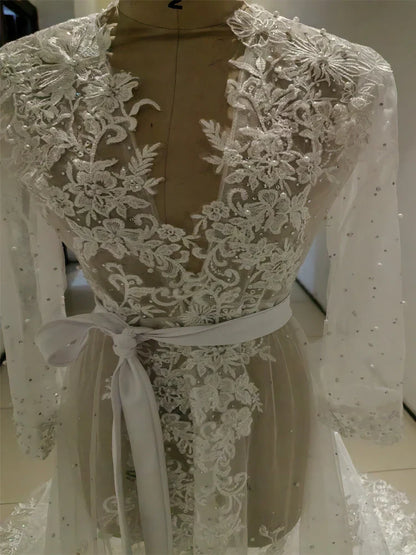 Pearls Appliques Long Sleeve Wedding Robe Jacket Robe Party Shawl BOLERO Bridal Cape Crystal Beaded Long Wedding Coat Customized