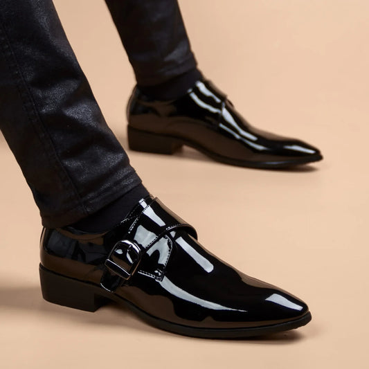 Men's Leather Shoes Business Formal Korean Trend Painted Leather British Casual Suit Sharp Head Wedding Support Rubber Sole