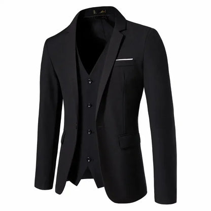 Suit Men's (Blazer+ Vest + Trousers) Fashionable Business Solid-color Wedding British-style Workwear, Casual Performance Suit