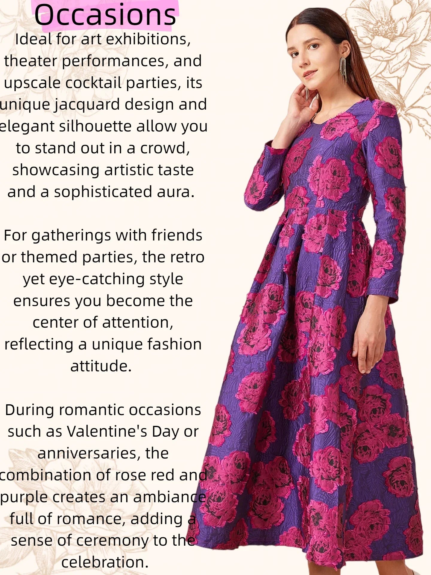 Luxury Long Jacquard Dress for Women Maxi Autumn Winter Party Dress Boho Floral Fashion Evening Clothing Vintage Robe