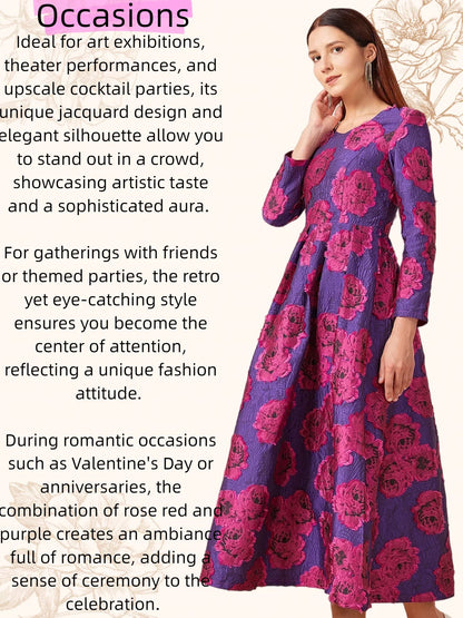Luxury Long Jacquard Dress for Women Maxi Autumn Winter Party Dress Boho Floral Fashion Evening Clothing Vintage Robe