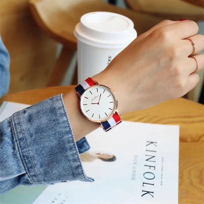 Top Brand Luxury Women Watches Fashion Stripe Nylon Strap Ladies Quartz Wristwatch Simple Casual Watch Women Clock Montre Femme