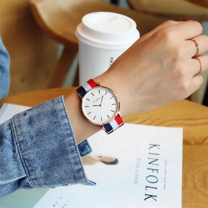 Top Brand Luxury Women Watches Fashion Stripe Nylon Strap Ladies Quartz Wristwatch Simple Casual Watch Women Clock Montre Femme