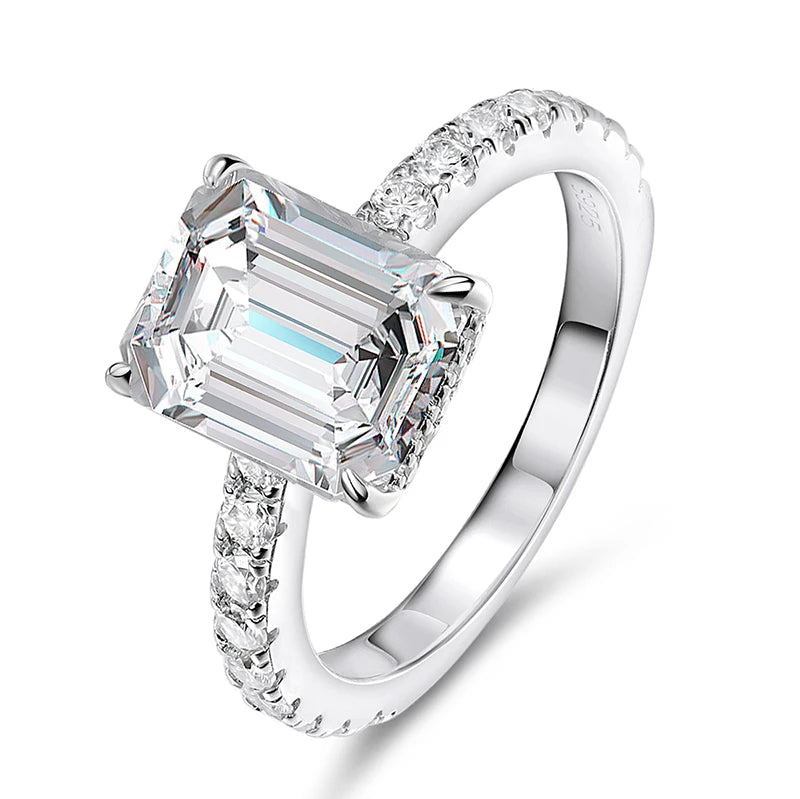 4.65cttw Radiant Cut All Moissanite Rings for Women Flawless D Color Sparkling Full Diamond Wedding Band Sterling Silver