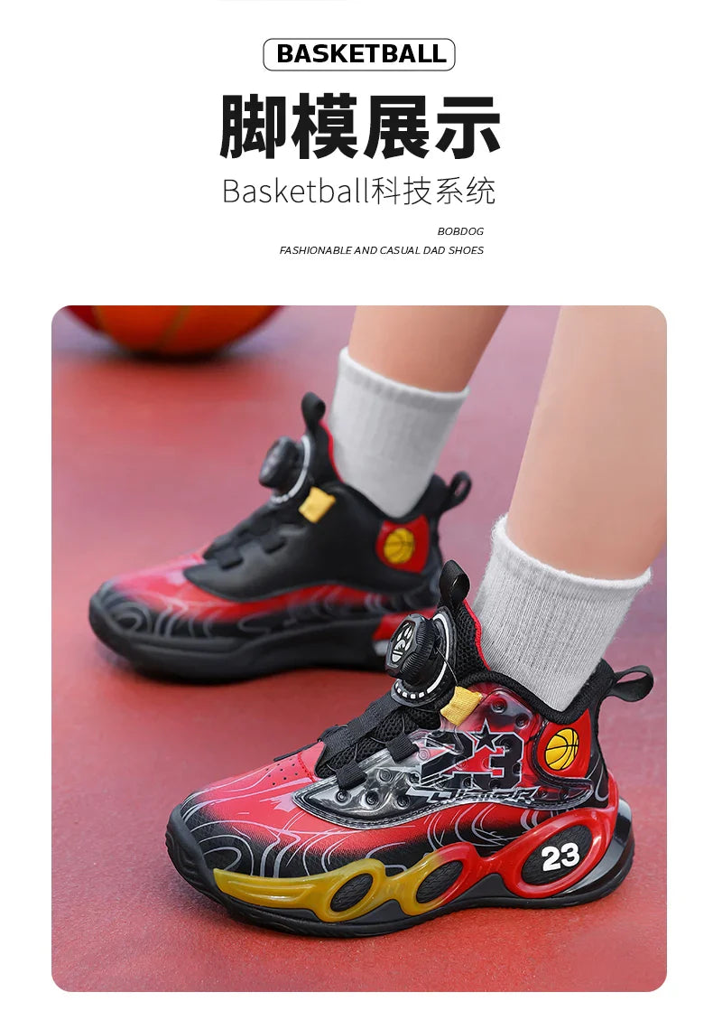 Children‘s Basketball Shoes Non-slip Breathable Basketball Sports Training Shoes Boys Girls Sneaker Outdoor Lace-up Running Shoe