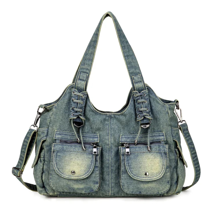 Women's Denim Bag Y2K Vintage Blue Jean Purse and Handbags Crossbody Shoulder Wallet Large Capacity