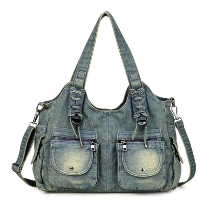 Women's Denim Bag Y2K Vintage Blue Jean Purse and Handbags Crossbody Shoulder Wallet Large Capacity