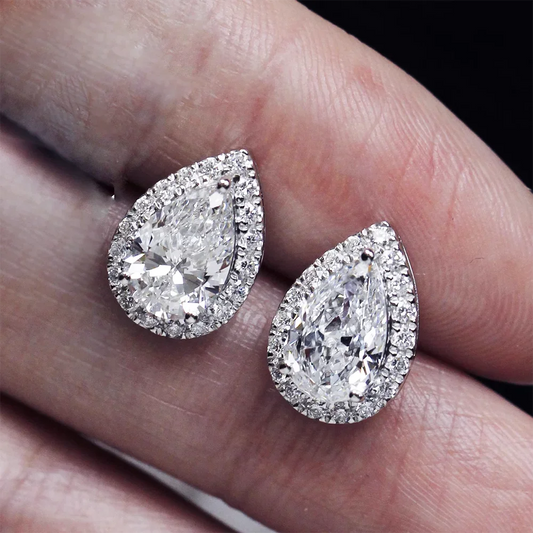 2cttw Pear Cut Moissanite Halo Diamond Earrings with Certificate 925 Sterling Silver Waterdrop Shape Stud Earrings for Women