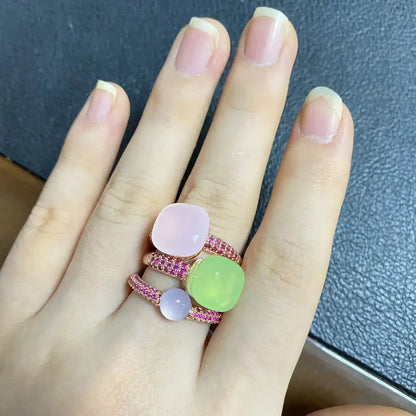 Conjunto de 3 anéis empilháveis ​​Nudo para mulheres, conjunto com cores mistas, cristais tipo bala incrustados, zircônia, ametista, topázio azul, joia redonda, presente