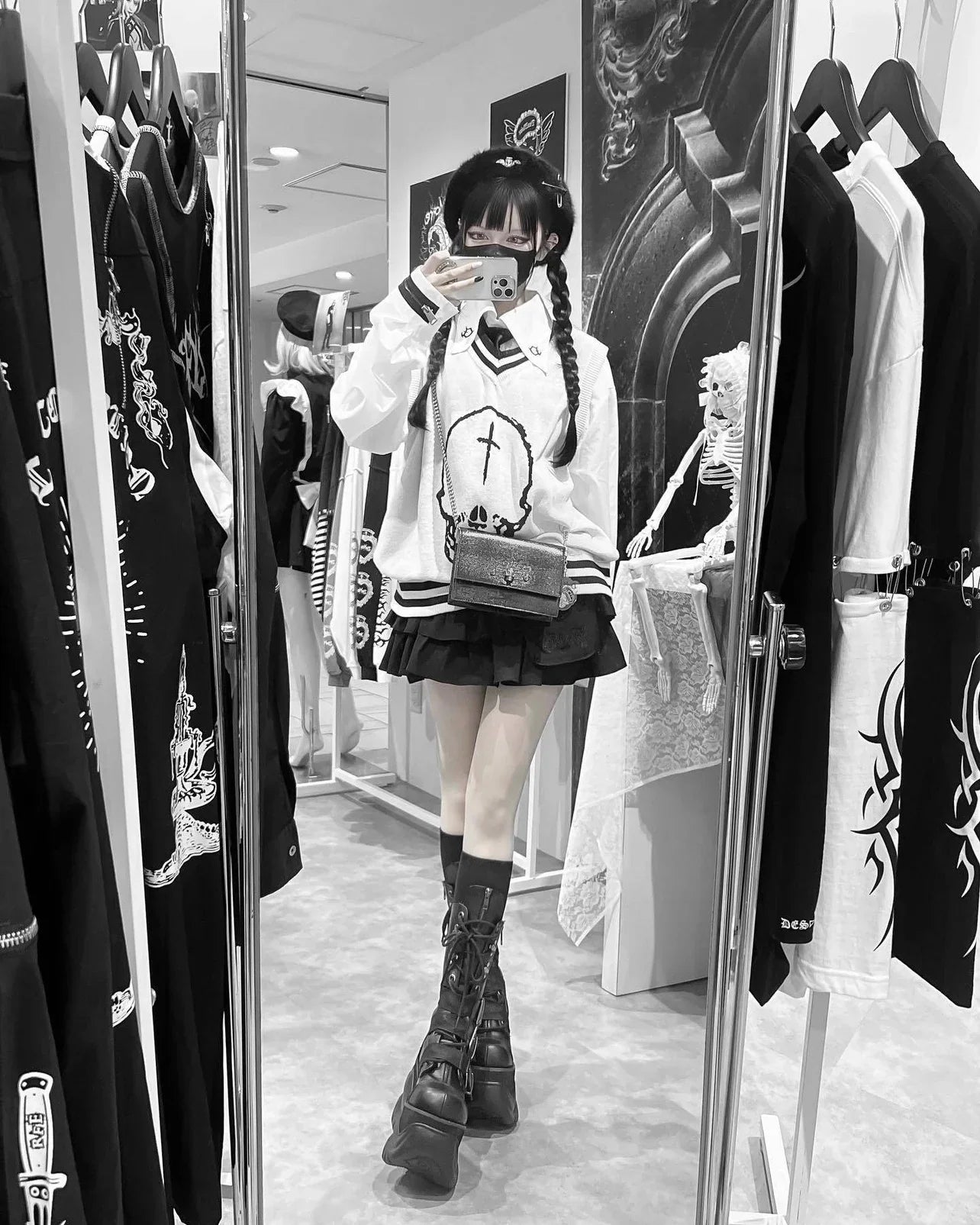 Japanese Harajuku Punk College Style Plaid Cake Ultra Short Skirt Subculture Y2k Girl Autumn High Waist Mini Skirt with Waistbag