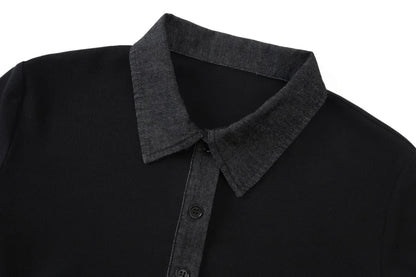 ribbing cardigan with denim collar + sleeveless maxi dress matching set for woman clothes