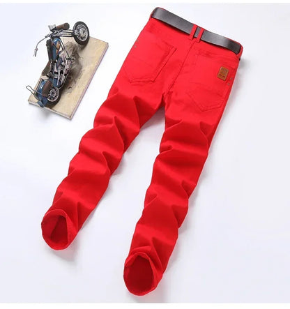 Autumn Jeans Men's New Brand Clothing Fashion Stretch Denim Pants Straight Trousers Male Red Lake Blue Yellow Trousers