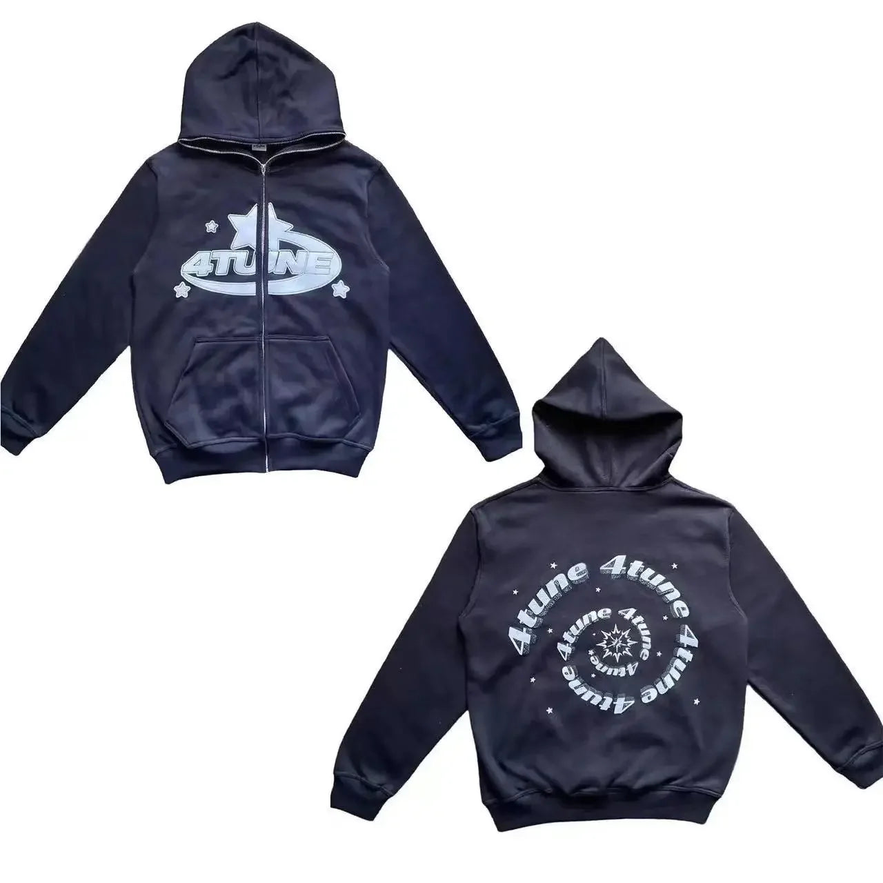 Moletom Masculino com Zíper e Estampa de Estrelas, Manga Comprida, Jaqueta Solta, Casaco Retrô, Harajuku Casual Gótico com Capuz Y2K Streetwear