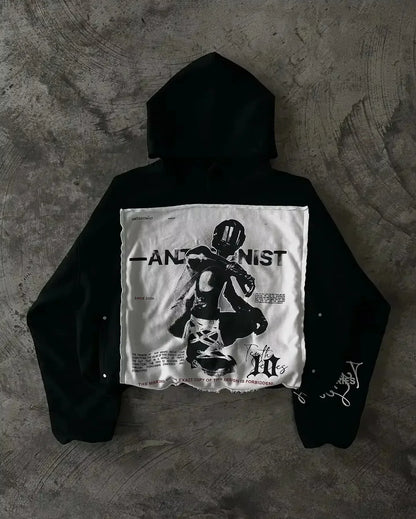 Jaqueta Masculina Preta Streetwear Harajuku Fashion Folgada Motoqueiro Gótico Punk Plissada Manga Longa Casaco Outono Inverno