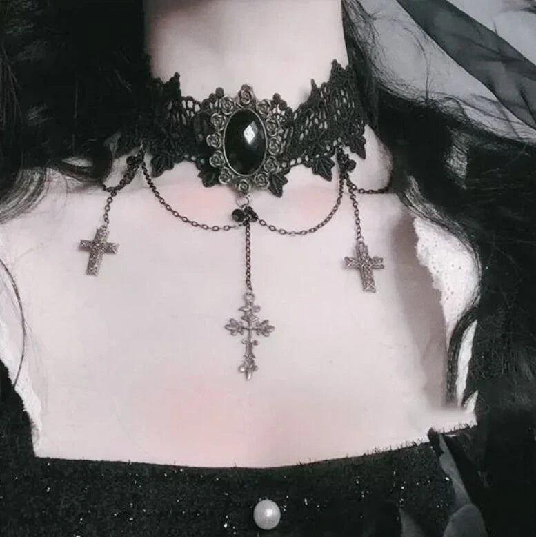 Punk Black Sexy Lace Chokers Necklace For Women Fashion Retro Clavicle Chain Halloween Collar Choker Steampunk Gifts