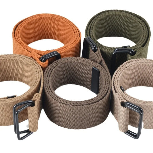 Fashion Free Punch Canvas Belt Cotton Canvas Cloth Fabric Buckle Belt Double Ring Buckle Best Canvas Belts Men's