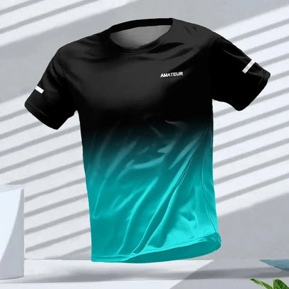 Men's T-shirt Outdoor Sports Running T-shirts Gradient Pattern Printed T-shirt Comfortable Quick Drying Short Sleeve Unisex Tops