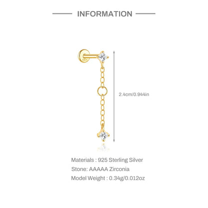 1PC 925 Sterling Silver Horse Eye Chain Tassel Zircon Drop Earrings For Women Ins Minimalism Geometric Earrings Gift