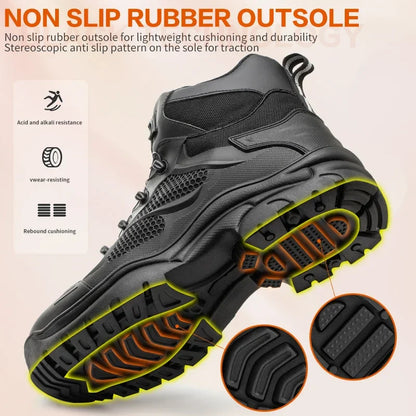 Men's Safety Work Boots Steel Toe Breathable Indestructible Puncture-Proof Rotary Buckle Shoes Comfortable Brand Work Footwear