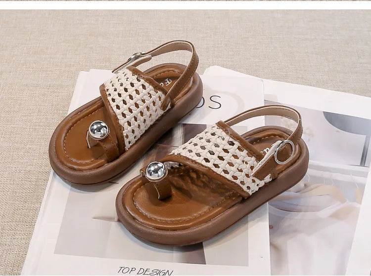 Children's Shoes Girls Flip-flops 2025 Brand Summer Sandals for Kids Fashion Braided Beach Shoes Princess Flat Slingbacks I05281