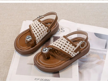 Children's Shoes Girls Flip-flops 2025 Brand Summer Sandals for Kids Fashion Braided Beach Shoes Princess Flat Slingbacks I05281