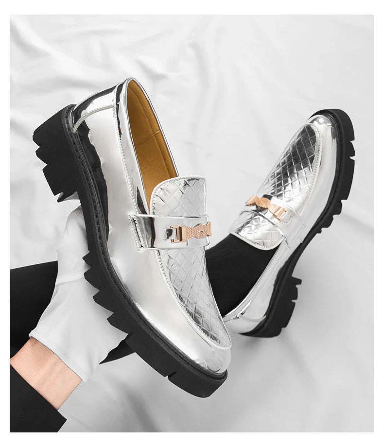 British Style Gold Luxury Loafers For Man Leather Shoes Design Pointed Toe Men's Dress Shoes Casual Wedding Formal Shoes Men