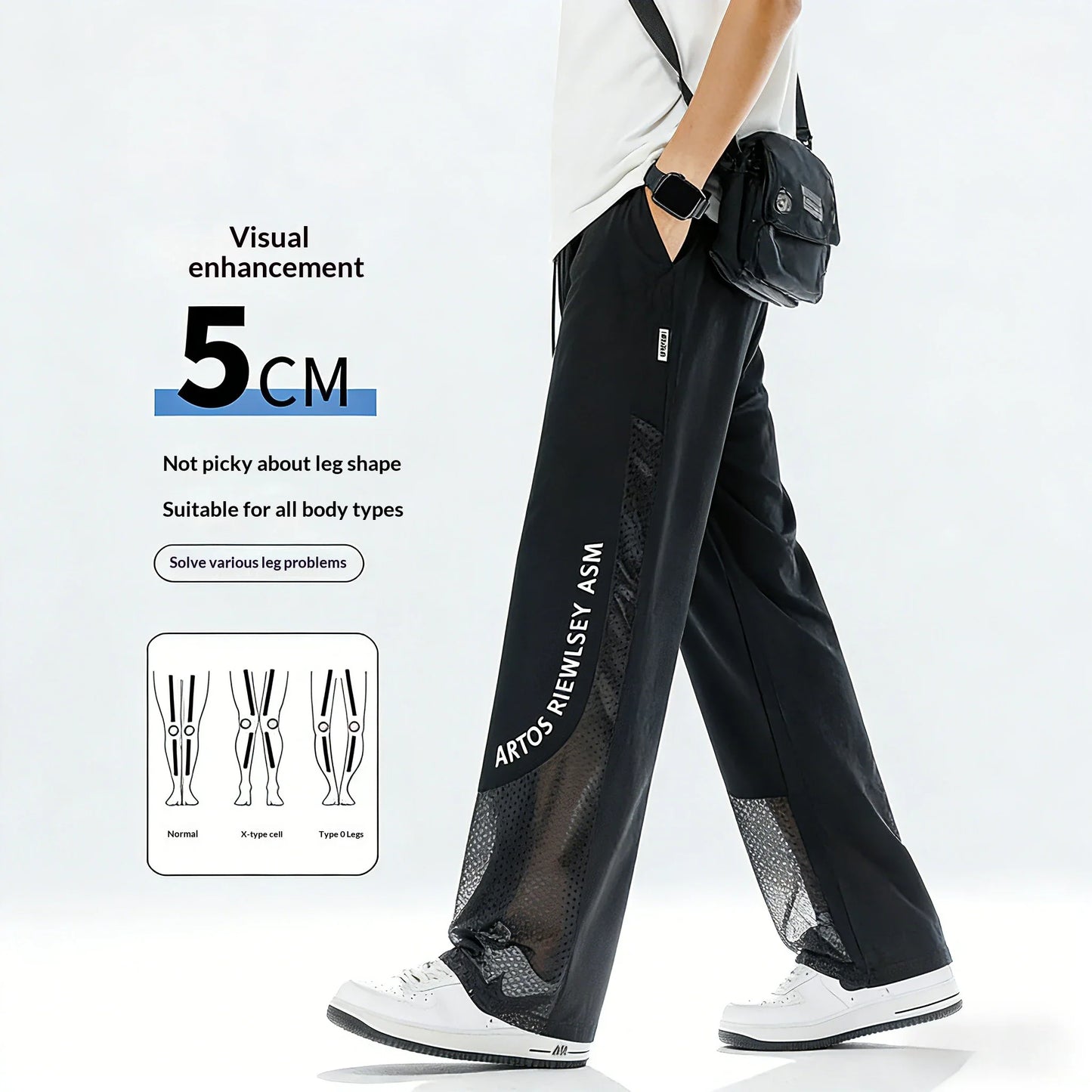Men's Ice Silk Pants, Summer Thin Mesh Breathable Sports Loose Casual Long Pants, Cool Touch, Mosquito Proof Pants