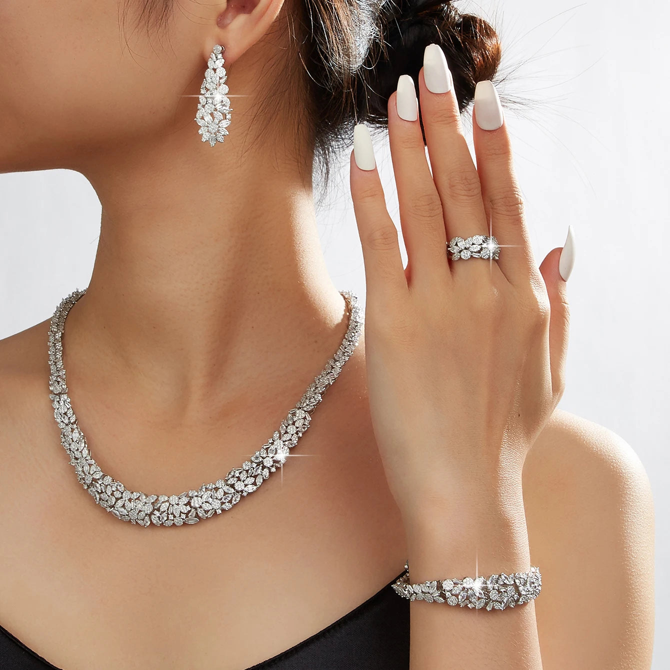 2025 New Luxury 4-piece Women's Wedding Jewelry Necklace Sets for Women AAA Cubic Zirconia Bridal Jewellery Set Dubai Saudi Part
