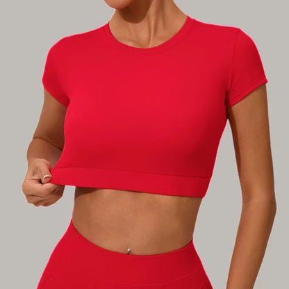 Gym Workout Yoga Fitness Sports Suit Short-sleeved Top Padded-free High-waisted Hip-lifting Trousers Outdoors Leisure Sportswear