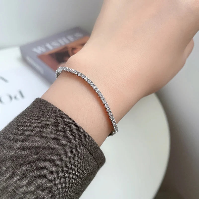 2MM 0.03 Carat Real Moissanite Women Tennis Chain Bracelet Fine Jewelry 100% 925 Sterling Silver 18K White Gold Wedding