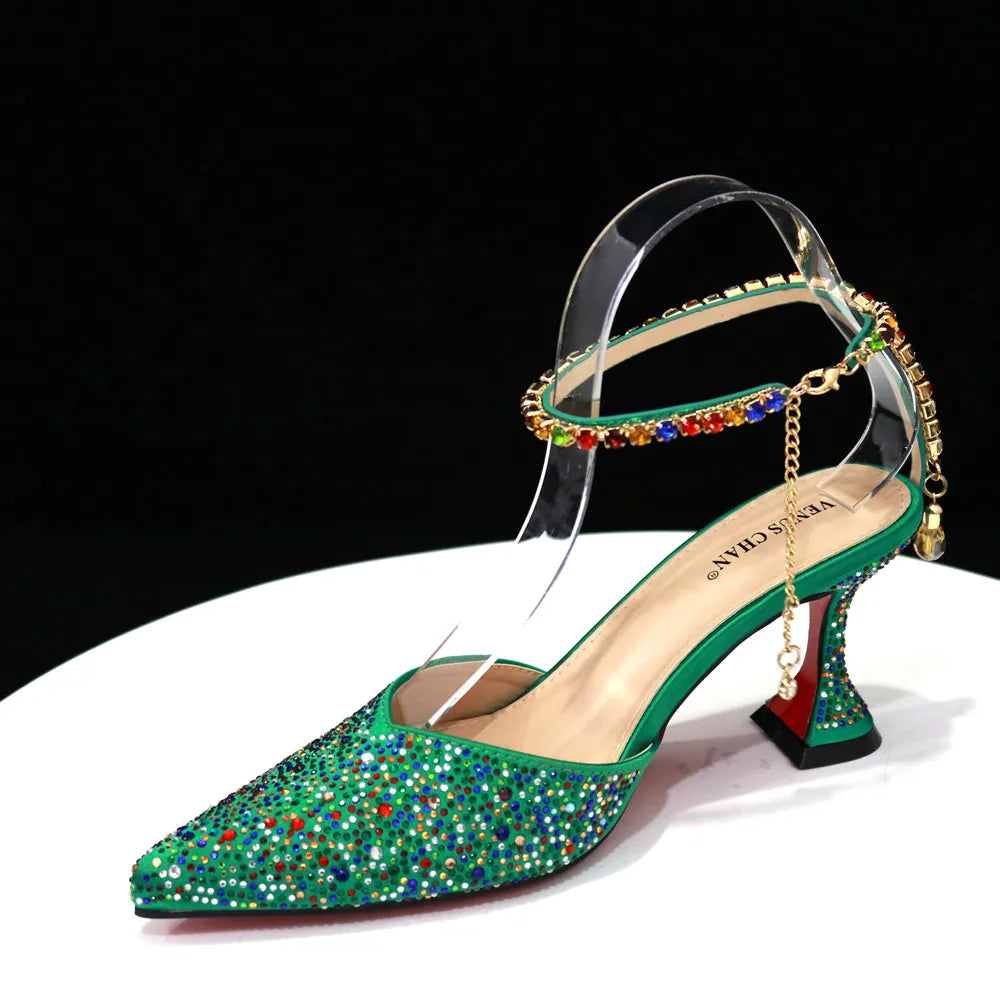 Pointed Shoes Bag Soft Handle Bag Anklet Design Medium Heel Ladies Shoes Suitable for Wedding Party