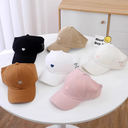 Kids Baseball Caps for Boys Girls Sun Hat Love Heart Hollow High Ponytail Caps Children Adjustable Baseball Caps for 4-12 Years