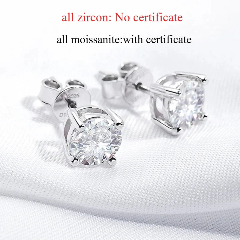 Certified 0.1-7CT 4-claws Moissanite Stud Earrings for Women Brilliant Cut Sparkling Lab Diamond Earring Pure 925 Silver