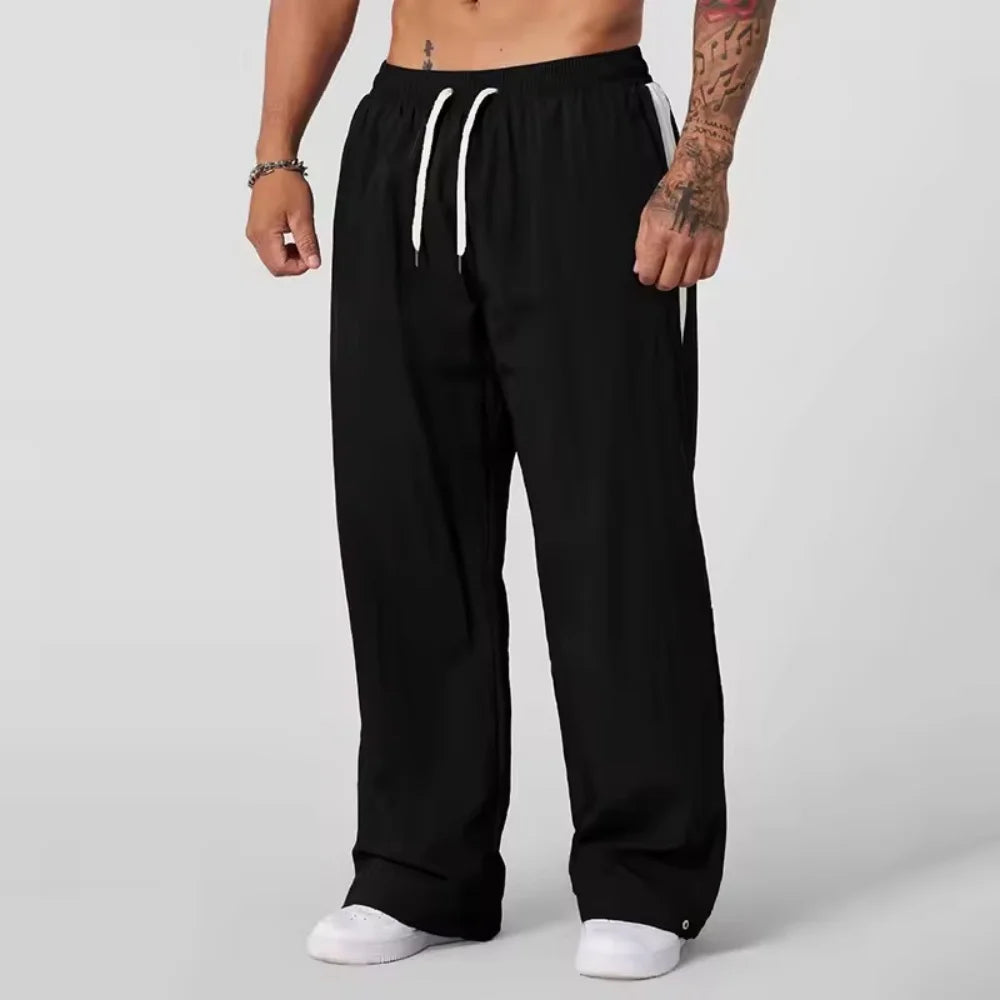 2025 Autumn New Track Pants Men's Loose Casual Pants Wide Leg Trendy Sports Splicing Breathable Pants American Sports Pants