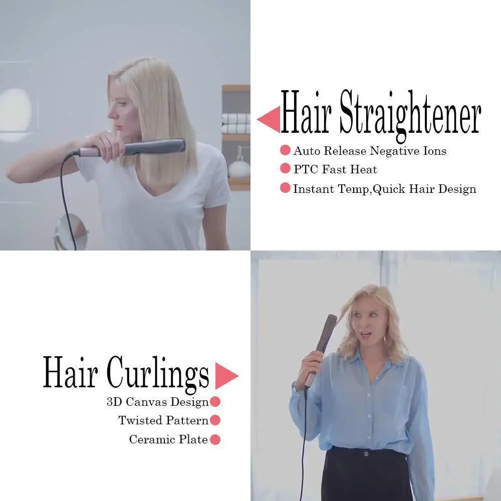2026 New Hair Straightener Curler 2 in 1 Negative Ion Fast Heating Styling Iron Professional Flat Iron Curling Tool Home Travel