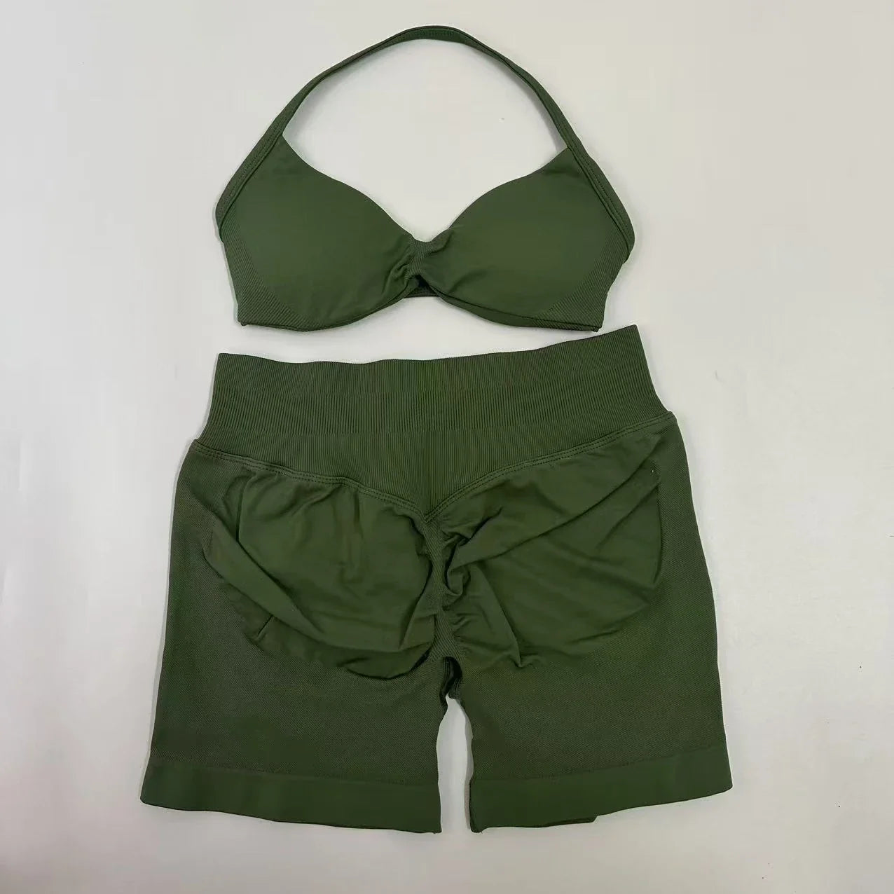 Yoga Gym Set Women Seamless Strappy Yoga Bra Top High Waist Workout Scrunch Shorts Sports Set Fitness Clothes Sportswear