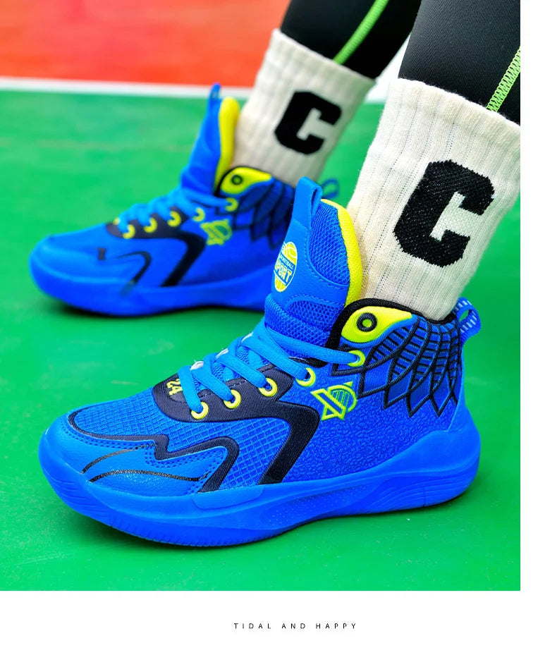 Children‘s Basketball Shoes Non-slip Breathable Basketball Training Sneakers Boys Girls Mesh Athletic Shoes Lace-up Running Shoe