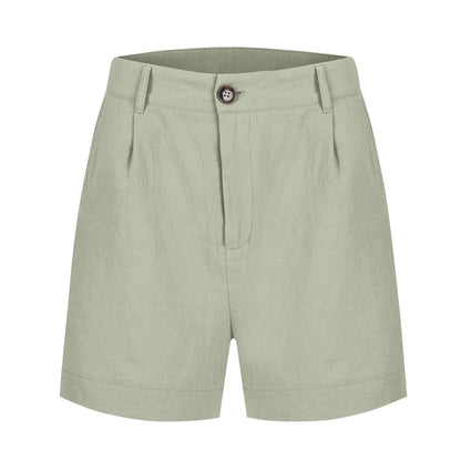 Cotton Linen Solid Shorts For Women Button High Waist Summer Loose Casual Pockets Shorts Female Pants Women Clothing