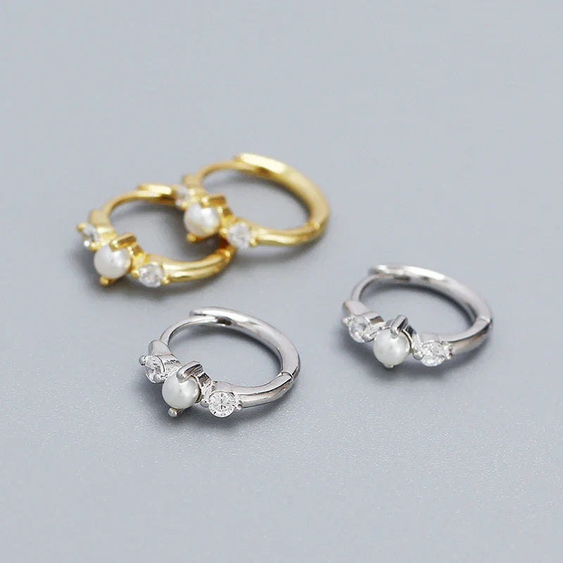 925 Sterling Silver Simple Fashion Synthetic Pearl Ear Buckle Bohemian Hoop Earrings for Women Luxury Fine Jewelry Gift
