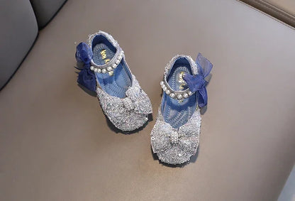 Toddler Girl's Princess Shoes Sequins Lace Bowknot 21-36 Children Mary Janes Three Colors Luxury Trendy Party Kids Shoes Flats