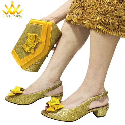 Italian Women Shoes Matching Bag Set in Sky Blue Color Comfortable Heels with Appliques for Wedding