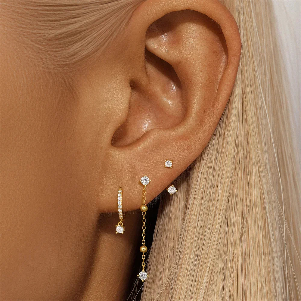 925 Sterling Silver WaterDrop/Flower/Pearl Earring Set For Women 18k Gold Plated 3 piece Earring Party Jewelry Gifts