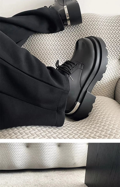 Original niche polished formal leather shoes new high-end feel thick sole with 7CM height increase big head casual shoes
