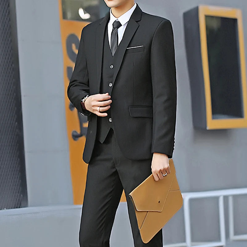 Suit Men Fashionable, Form-fitting Business Gentleman Striped Formal Suit, High-end Professional Wedding (Blazer+Vest+Pants)
