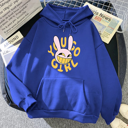 Hoodie Fashion Women Harajuku Funny Cute Rabbit Hoodie Unisex Cartoon Vintage Pullover Sweatshirt