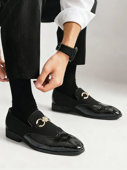 Men's Formal Leather Shoes British Style Slip On Loafers Pointed Toe Breathable Non-Slip Business Elegant Dress Wedding Office