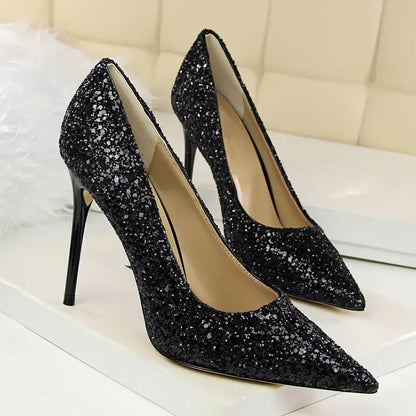 Women Luxury Bling Red  Blue Valentine Party Scarpins Pumps Lady Glitter Sequins 7cm 9.5cm High Heels Designer Shoes Plus Size
